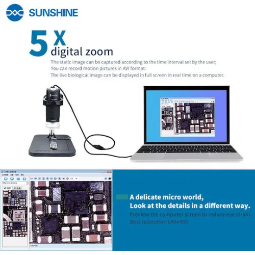 Sunshine Ψηφιακό Μικροσκόπιο USB Μονόφθαλμο 50x-100xxΚωδικός: DM-1000S