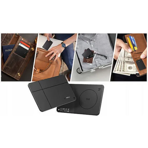 MiLi MiCard Duo Apple Find My & Google Find Hub Μαύρο Επαναφορτιζόμενο