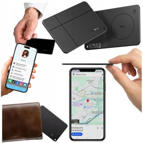 MiLi MiCard Duo Apple Find My & Google Find Hub Μαύρο Επαναφορτιζόμενο
