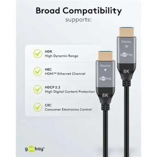 Goobay HDMI 2.1 Ultra High Speed 48Gbps 4K 120Hz HDR VRR Cable HDMI male - HDMI male 50m ΜαύροΚωδικός: 76278