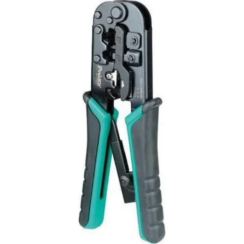 Proskit Πρέσα Ακροδεκτών Δικτύου RJ12, RJ11, RJ45, RJ10 με Απογυμνωτή & Μηχανισμό Καστάνιας (Μήκος 180mm)Κωδικός: CP-376TR