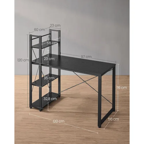 Vasagle Γωνιακό Μεταλλικό Γραφείο 140 x 130 x 76 / 91.5 cm Χρώματος Σκούρο Καφέ (LWD56X) (VASLWD56X)
