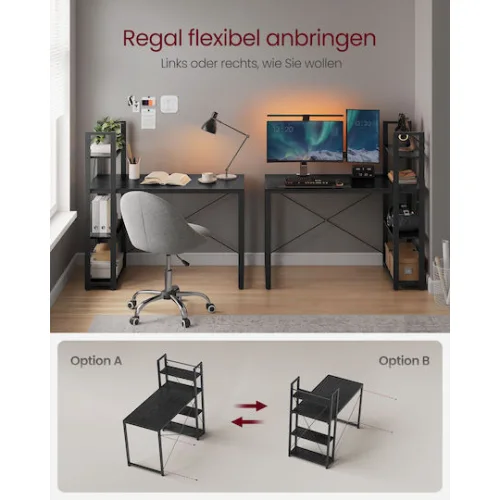 Vasagle Γωνιακό Μεταλλικό Γραφείο 140 x 130 x 76 / 91.5 cm Χρώματος Σκούρο Καφέ (LWD56X) (VASLWD56X)