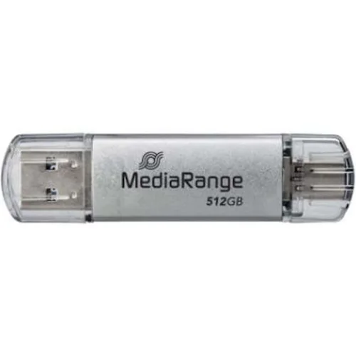 MediaRange USB 3.2 Gen 1 Combo Flash Memory Drive with USB-A and USB-C®, with Protective Caps, Silver, 512GB (MR940-1)