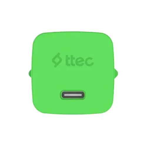 ttec SmartCharger GAN 45W PD Travel Fast Charger+ USB-C - USB-C 3A Cable Neon Green (2SCG45CNY) (TTEC2SCG45CNY)
