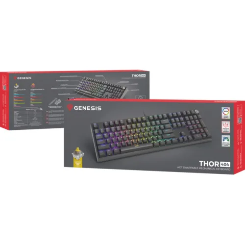 Genesis Thor 404 Gaming Μηχανικό Πληκτρολόγιο Tenkeyless με Gateron Yellow Pro διακόπτες και RGB φωτισμό (Αγγλικό US)