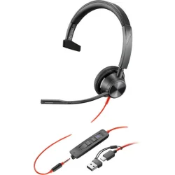 Poly Blackwire 3315 Monaural Microsoft Teams Certified USB-C Headset + 3.5mm Plug +USB-C/A Adapter (8X218AA)