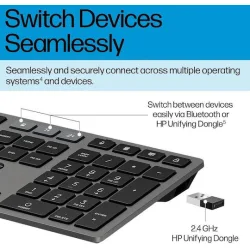 HP 720 Multi-Device Rechargeable Wireless Keyboard and Mouse Combo - Black - 9T5A9AA