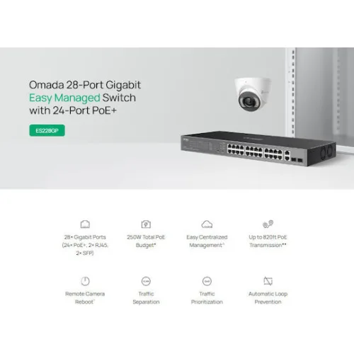 TP-LINK easy managed switch ES228GP, 28x Gigabit θύρες, PoE+, V1.0