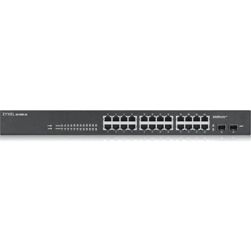 ZYXEL SWITCH GS-1900-24, 24 PORTS 10/100/1000Mbps, L2 SMART, RACKMOUNT, FANLESS, 2YW.