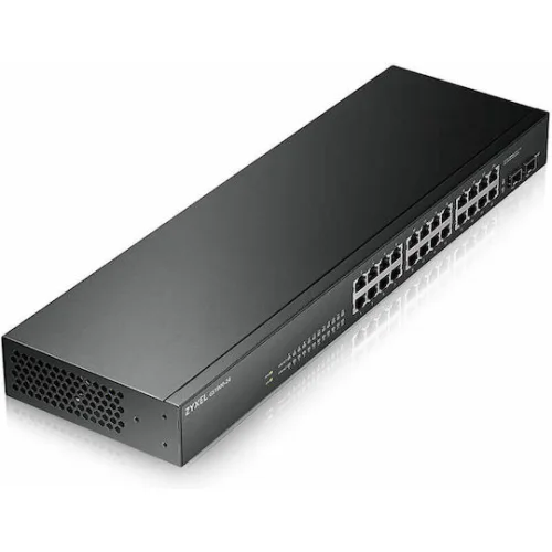 ZYXEL SWITCH GS-1900-24, 24 PORTS 10/100/1000Mbps, L2 SMART, RACKMOUNT, FANLESS, 2YW.