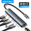VENTION USB-C to HDMI/USB 3.2 Gen 1 Type-C/USB 3.0*2/RJ45/PD Docking Station 0.15M Gray Aluminum Alloy Type (TGNHB) (VENTGNHB)