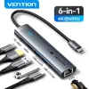 VENTION USB-C to HDMI/USB 3.2 Gen 1 Type-C/USB 3.0*2/RJ45/PD Docking Station 0.15M Gray Aluminum Alloy Type (TGNHB) (VENTGNHB)