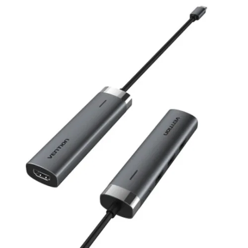 VENTION USB-C to HDMI/USB 3.2 Gen 1 Type-C/USB 3.0*2/RJ45/PD Docking Station 0.15M Gray Aluminum Alloy Type (TGNHB) (VENTGNHB)