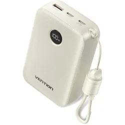 VENTION 20000mAh Power Bank (USB-C + USB-C/USB-C/USB-A) with Built-in USB-C to USB-C Cable 22.5W Beige LED Display Universal Type (FKBN0-C-TY) (VENFKBN0-C-TY)