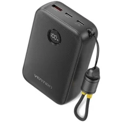 VENTION 20000mAh Power Bank (USB-C + USB-C/USB-C/USB-A) with Built-in USB-C to USB-C Cable 22.5W Black LED Display Type (FKBB0-C) (VENFKBB0-C)