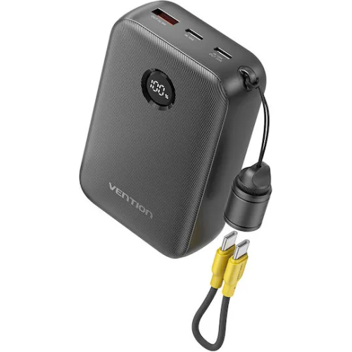 VENTION 20000mAh Power Bank (USB-C + USB-C/USB-C/USB-A) with Built-in USB-C to USB-C Cable 22.5W Black LED Display Type (FKBB0-C) (VENFKBB0-C)