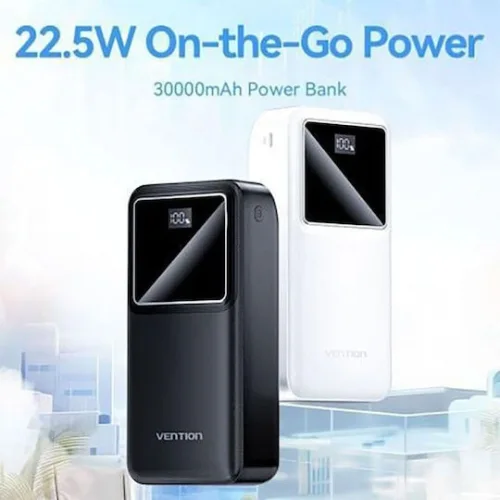 VENTION 30.000mAh Power Bank (Micro-USB + USB-C + USB-A + USB-A) 22.5W Black Led Display Type (FHMB0) (VENFHMB0)