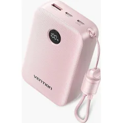 VENTION 20000mAh Power Bank (USB-C + USB-C/USB-C/USB-A) with Built-in USB-C to USB-C Cable 22.5W Pink LED Display Universal Type (FKBP0-C-TY) (VENFKBP0-C-TY)