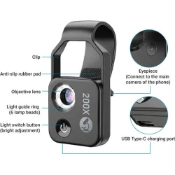 APEXEL φακός μικροσκόπιο APL-MS002 για smartphone κάμερα, 200x zoom, LED