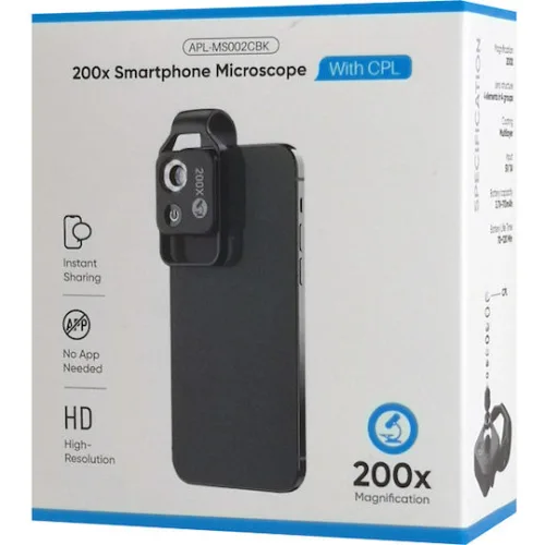 APEXEL φακός μικροσκόπιο APL-MS002 για smartphone κάμερα, 200x zoom, LED