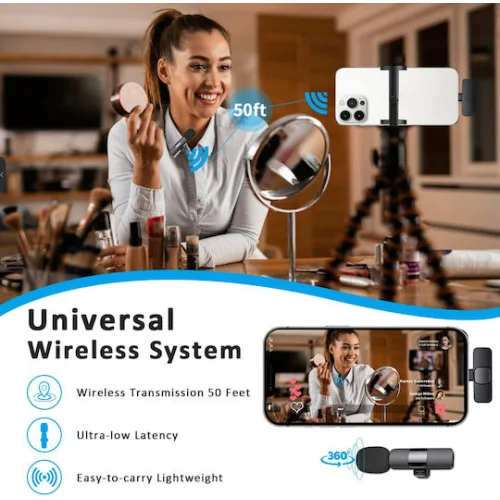 APEXEL ασύρματο μικρόφωνο APL-MIC003, USB-C, 2.4GHz, μαύρο