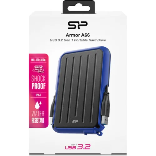 SILICON POWER εξωτερικός HDD Armor A66, 2TB, USB 3.2, μπλε