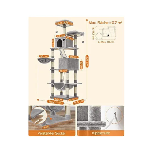 Feandrea Cat Tower, Height 143 cm, for up 4 Cats (PCT161W01)  (FEAPCT161W01)