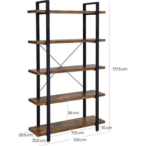 Vasagle Μεταλλική Ραφιέρα με 5 Ξύλινα Ράφια 105 x 33.5 x 177.5 cm  (LLS55BX) (VASLLS55BX)