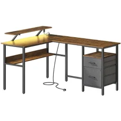 Vasagle Γωνιακό Mεταλλικό γραφείο 150 x 120 x 89 cm  Χρώματος Καφέ με υφή Ξύλου (LWD095K01) (VASLWD095K01)