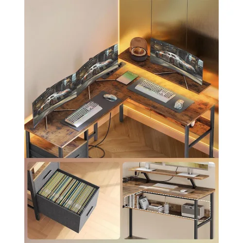 Vasagle Γωνιακό Mεταλλικό γραφείο 150 x 120 x 89 cm  Χρώματος Καφέ με υφή Ξύλου (LWD095K01) (VASLWD095K01)