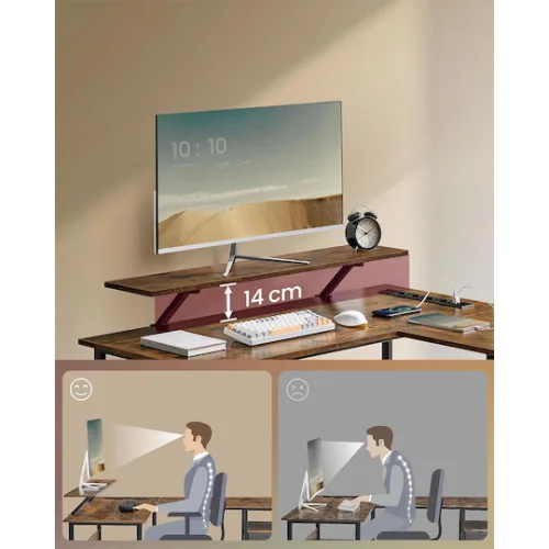 Vasagle Γωνιακό Mεταλλικό γραφείο 150 x 120 x 89 cm  Χρώματος Καφέ με υφή Ξύλου (LWD095K01) (VASLWD095K01)