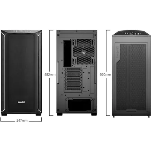 BEQUIET PC CHASSIS SHADOW BASE 800DX BLACK BGW61, MIDI TOWER ATX, ARGB LIGHTING, W/O PSU, Top: 1x Pure Wings 3 140mm PWM, Front: 1x Pure Wings 3 140mm PWM, Rear: 1x Pure Wings 3 140mm PWM, 3YW.