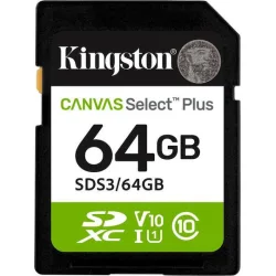 Kingston Technology 64GB SDXC Canvas Select Plus Gen3 100MB/s C10 UHS-I U1 V10