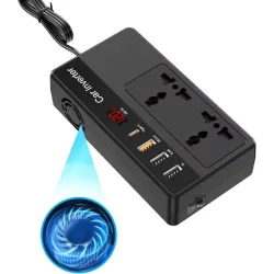 POWERTECH inverter αυτοκινήτου PTL-023, 200W, 12V DC σε 220V AC, με USB-C/3x USB