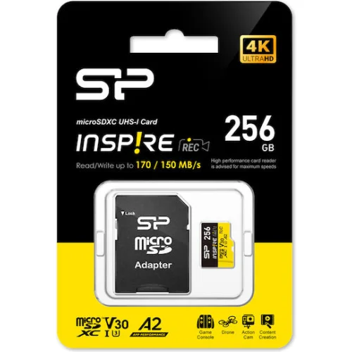 SILICON POWER κάρτα μνήμης microSDXC Inspire, 256GB, UHS-I U3 A1 V30