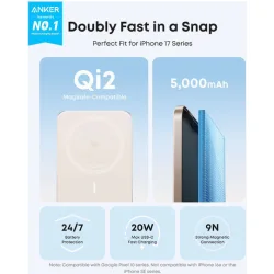 Anker Nano MagSafe Qi2 Power Bank 5000mAh 15W Slim Golden