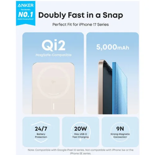 Anker Nano MagSafe Qi2 Power Bank 5000mAh 15W Slim Golden