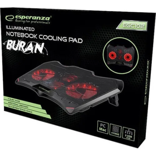 Esperanza Buran Cooling Pad για Laptop με 4 Ανεμιστήρες και Φωτισμό (EGC102) (ESPEGC102)