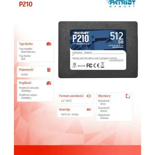 Patriot P210 512 GB Black SATA 6 Gb/s 25