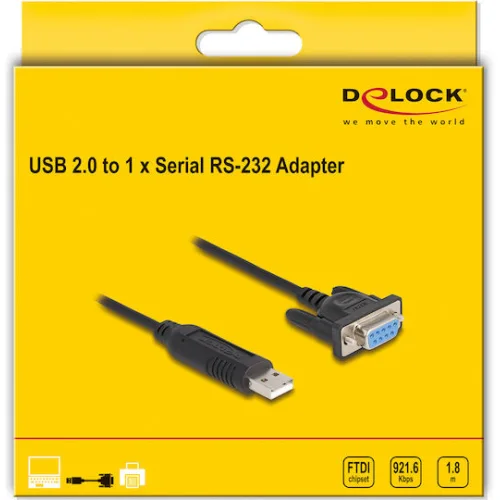 DELOCK καλώδιο USB σε RS-232 67382, 921.6Kbps, 1.8m, μαύρο