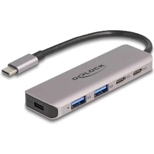 DELOCK USB hub 64239, 4x θυρών, 5Gbps, USB-C σύνδεση, γκρι