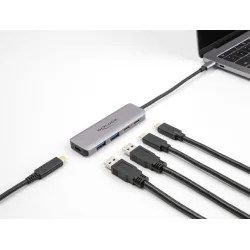 DELOCK USB hub 64239, 4x θυρών, 5Gbps, USB-C σύνδεση, γκρι