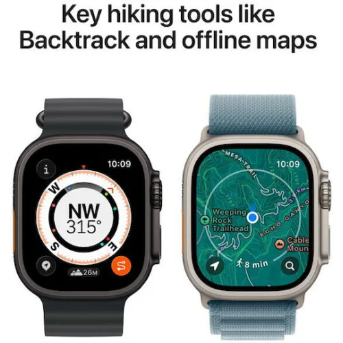 Apple Watch Ultra 3 Titanium 49mm Αδιάβροχο με eSIM και Παλμογράφο (Natural Titanium Case with Blue/Bright Blue Trail Loop - M/L)