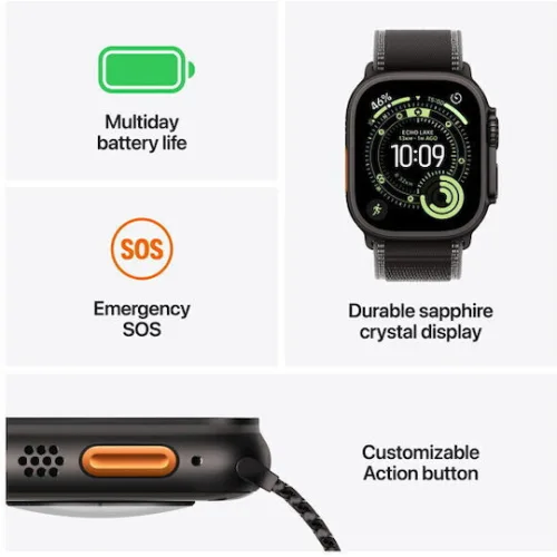 Apple Watch Ultra 3 Titanium 49mm Αδιάβροχο με eSIM και Παλμογράφο (Black Titanium Case with Black Alpine Loop - Medium)