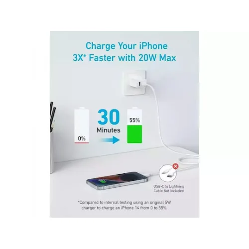 Anker Φορτιστής Χωρίς Καλώδιο με Θύρα USB-A και Θύρα USB-C 20W Power Delivery Λευκός (312)