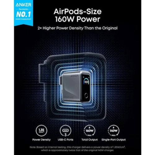 Anker USB-C Φορτιστής Laptop 160W 5.36A με Αποσπώμενο Καλώδιο ΤροφοδοσίαςΚωδικός: A2687341