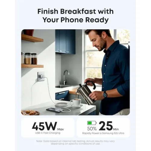 Anker Φορτιστής Χωρίς Καλώδιο GaN με Θύρα USB-C 45W Power Delivery Λευκός (Nano)