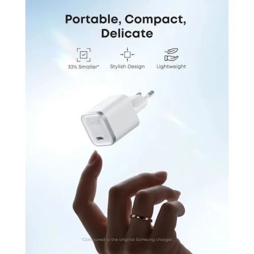 Anker Φορτιστής Χωρίς Καλώδιο GaN με Θύρα USB-C 45W Power Delivery Λευκός (Nano)