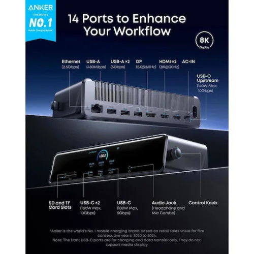 Anker Prime USB-C Docking Station με HDMI/DisplayPort Γκρι